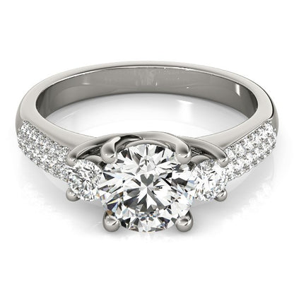 14k White Gold 3 Stone Pave Set Band Diamond Engagement Ring (1 7/8 cttw) 