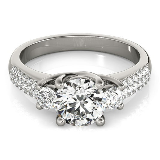 14k White Gold 3 Stone Pave Set Band Diamond Engagement Ring (1 7/8 cttw) 