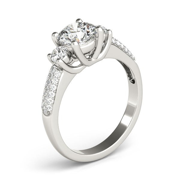 14k White Gold 3 Stone Pave Set Band Diamond Engagement Ring (1 7/8 cttw) 
