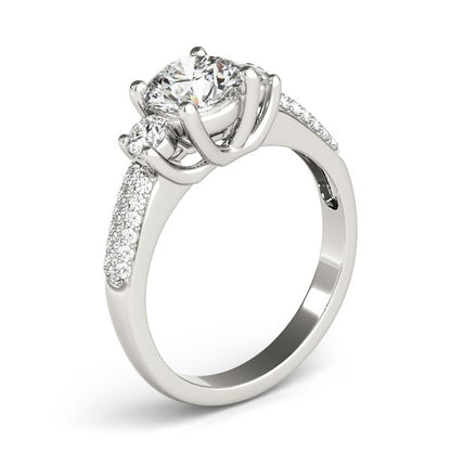 14k White Gold 3 Stone Pave Set Band Diamond Engagement Ring (1 7/8 cttw) 