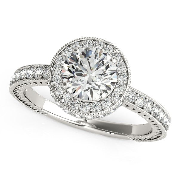 14k White Gold Milgrain Border Diamond Pave Engagement Ring (1 1/2 cttw) 