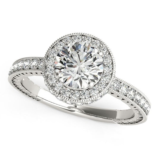 14k White Gold Milgrain Border Diamond Pave Engagement Ring (1 1/2 cttw) 