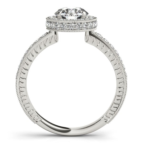 14k White Gold Milgrain Border Diamond Pave Engagement Ring (1 1/2 cttw) 