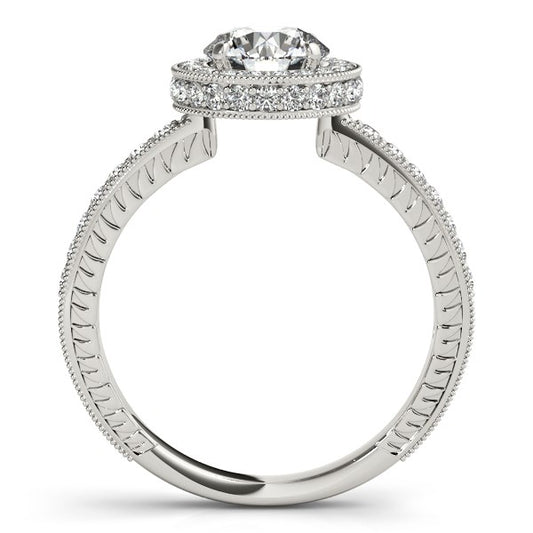 14k White Gold Milgrain Border Diamond Pave Engagement Ring (1 1/2 cttw) 