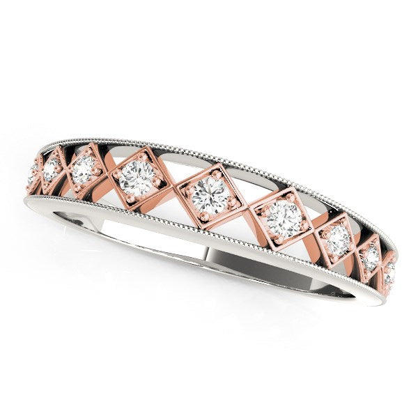 14k White Gold And Rose Gold Unique Diamond Wedding Band Ring (1/10 cttw) 
