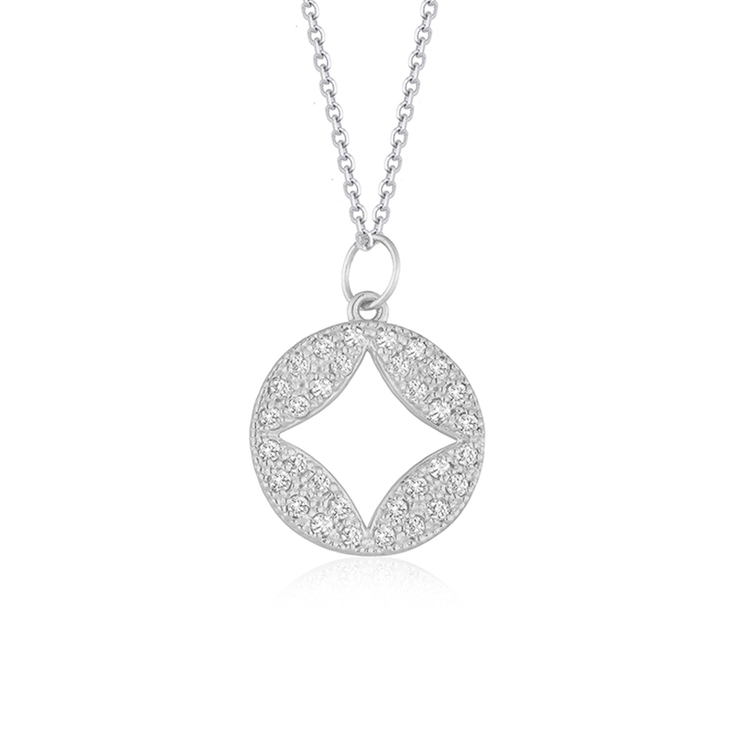 14k White Gold Diamond Studded Circle Pendant with Cut-out (1/3 cttw) 