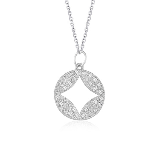 14k White Gold Diamond Studded Circle Pendant with Cut-out (1/3 cttw) 