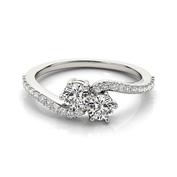 Curved Band Two Stone Diamond Ring in 14k White Gold (3/4 cttw) 
