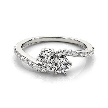 Curved Band Two Stone Diamond Ring in 14k White Gold (3/4 cttw) 