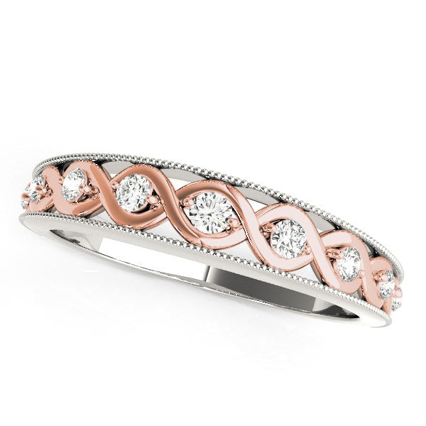 14k White And Rose Gold Infity Diamond Wedding Band Ring (1/8 cttw) 