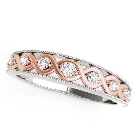 14k White And Rose Gold Infity Diamond Wedding Band Ring (1/8 cttw) 