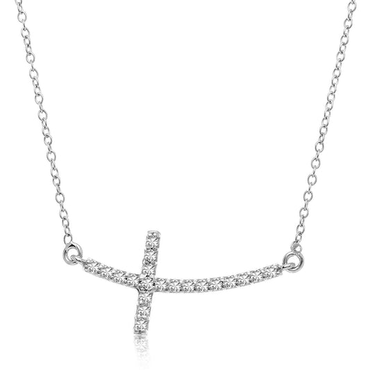 14k White Gold Diamond Embellished Cross Motif Necklace (.21cttw) 