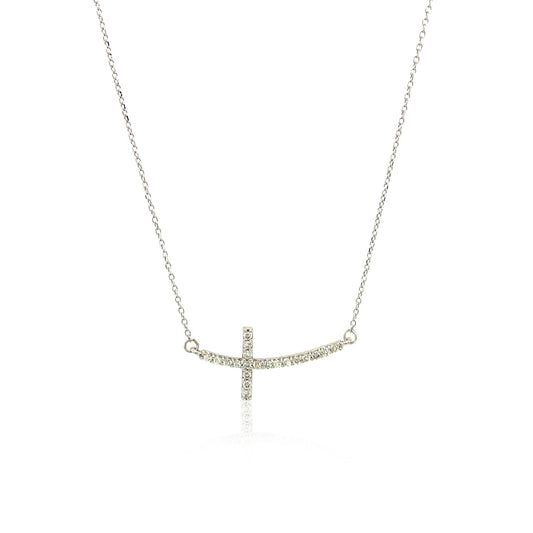14k White Gold Diamond Embellished Cross Motif Necklace (.21cttw) 
