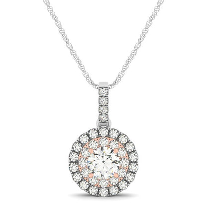 Round Shape Halo Diamond Pendant in 14k White and Rose Gold (1/2 cttw) 