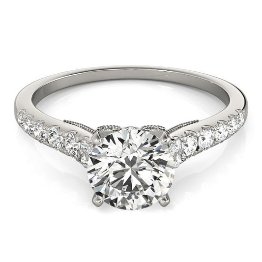 14k White Gold Diamond Engagement Ring With Single Row Band (1 3/4 cttw) 