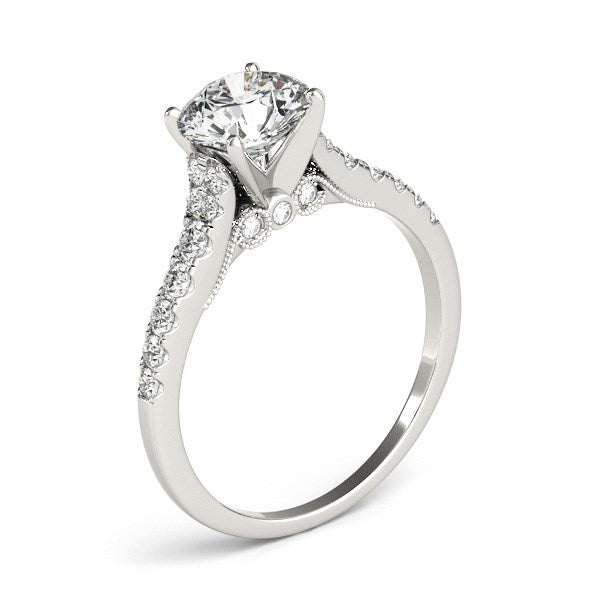 14k White Gold Diamond Engagement Ring With Single Row Band (1 3/4 cttw) 