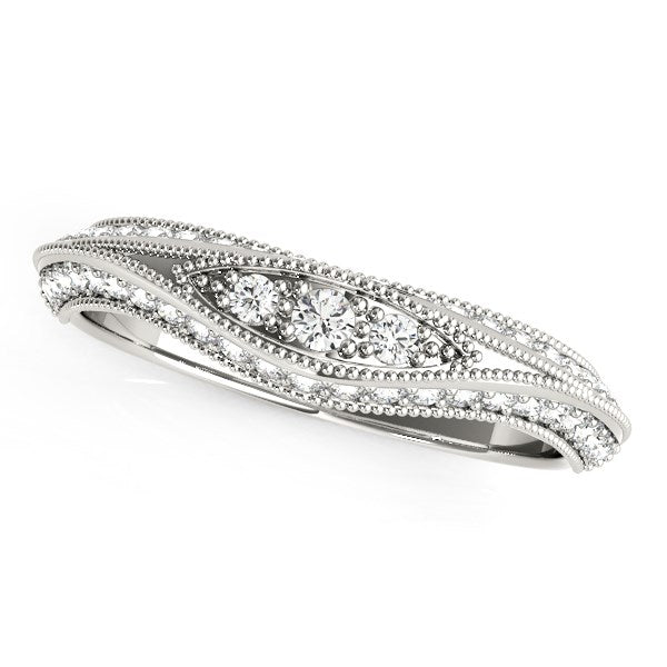 14k White Gold Curved Antique Style Diamond Wedding Ring (1/3 cttw) 