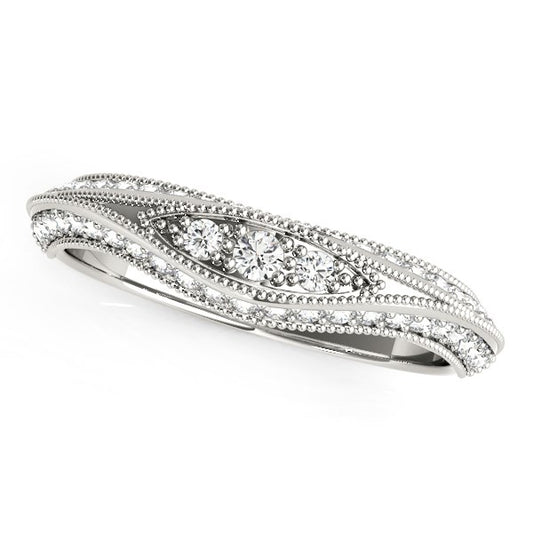 14k White Gold Curved Antique Style Diamond Wedding Ring (1/3 cttw) 
